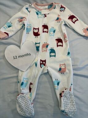 Carter's - 12M - Adorable Owl Print Fleece Onesie Sleeper